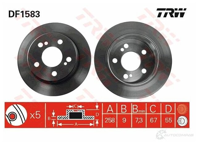 Диск тормозной задний TRW DF1583