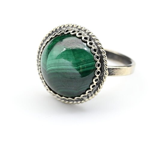 фото Кольцо, бижутерный сплав, малахит, размер 16.5, зеленый кольцо малахит " круг " 16мм, размер 16,5