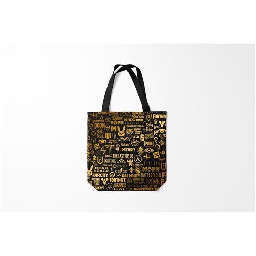 фото Сумка-шоппер / 40х40 см / геймерам / разные игры логотипы игр золото golden burnettie