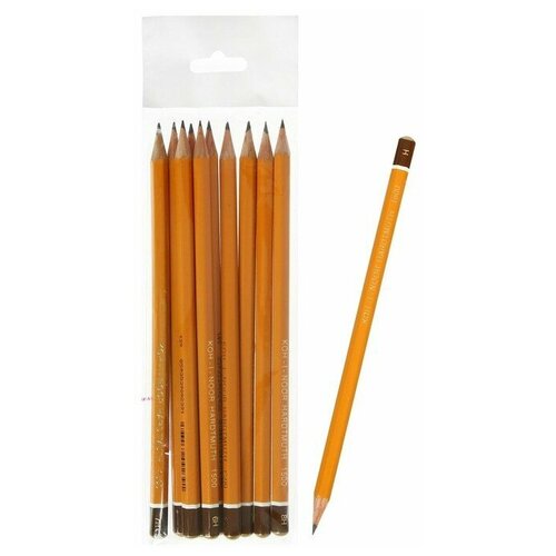 Набор карандашей чернографитных 10 штук, Koh-i-Noor 1500, H-h10, в пакете с европодвесом Koh-I-Noor .