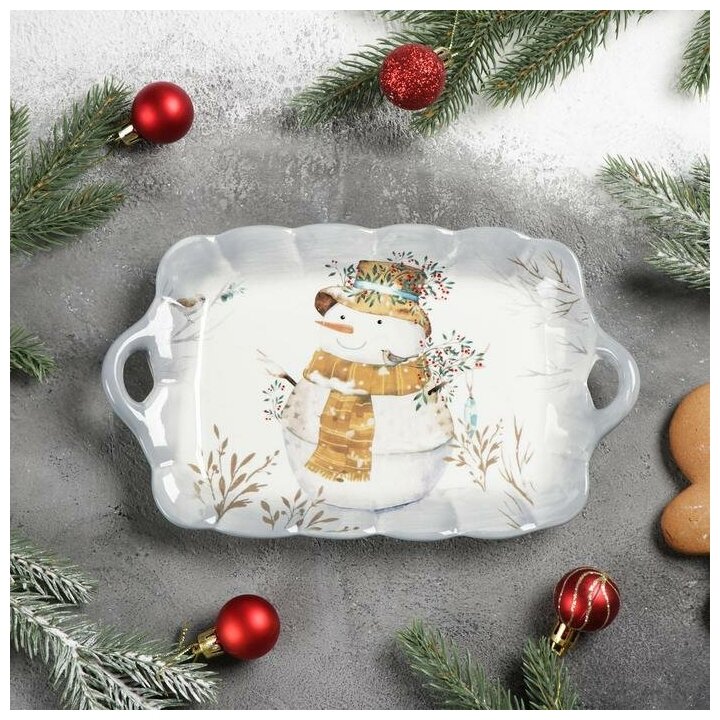 Блюдо сервировочное Доляна «Рождественский снеговик» 235×14×3 см