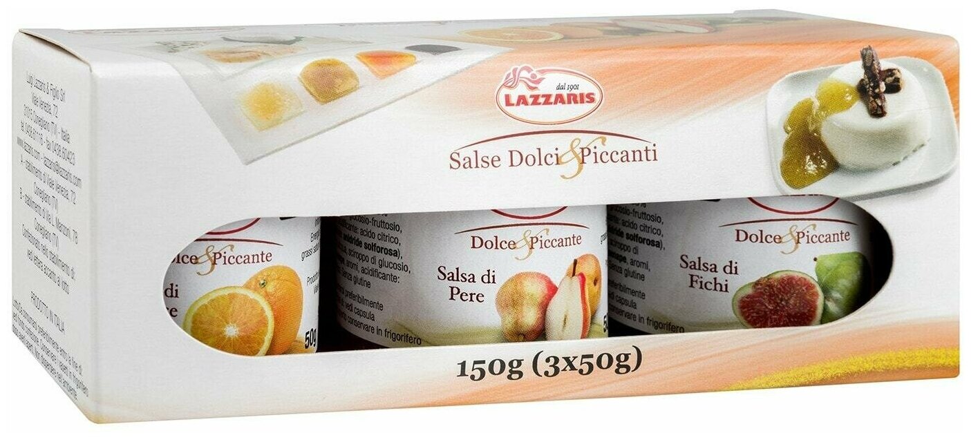 Набор из фрктовых соусов "Dolce-piccante": груша, апельсин, инжир "Lazzaris", 150 гр (3 шт по 50 гр), Италия