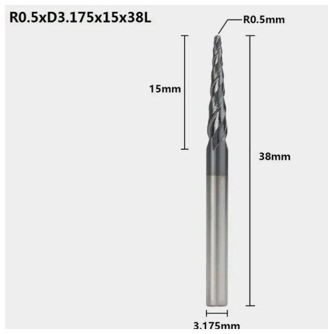 Фреза конусная двухзаходная сферическая R0.5x15x50S3.175