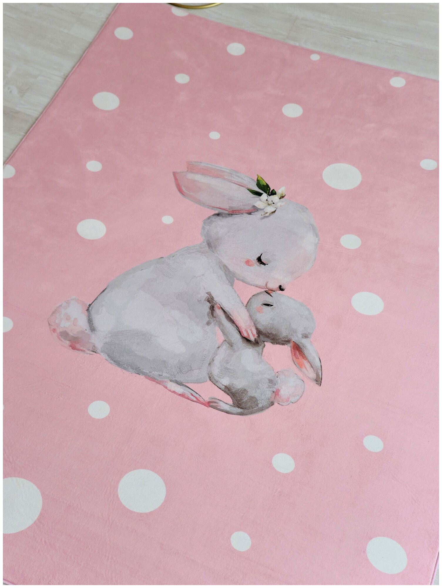 Коврик в детскую KIDS RUGS для девочек "Зайка", безворсовый, нескользящий, микрофибра, розовый 1.6 х 2 м. - фотография № 11