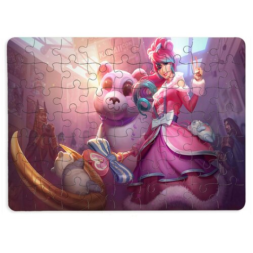 Пазлы CoolPodarok Аниме девушка розовый цвет мишка 13х18см 63 эл. магнитный