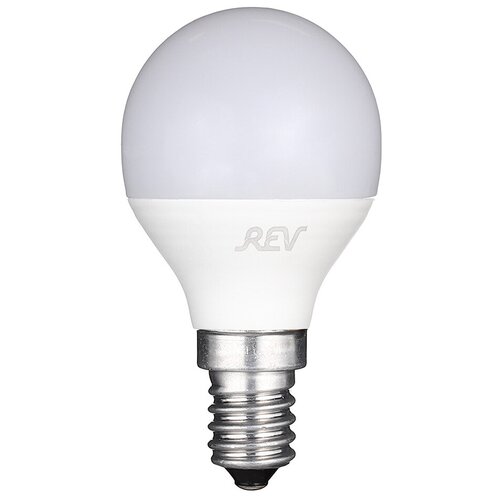 фото Лампа светодиодная rev 7 вт e14 шар g45 2700к теплый белый свет 180-240 в матовая