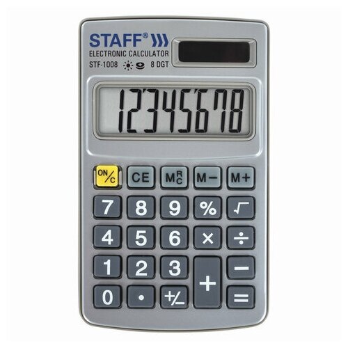 Калькулятор карманный Staff STF1008 (8разрядный) черный двойное питание (250115) 100шт.