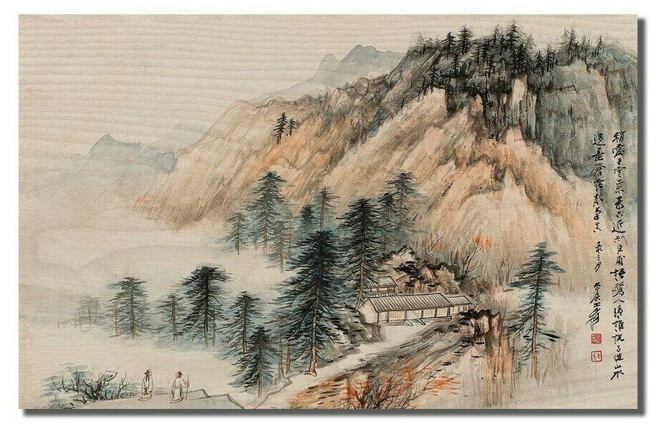 Картина интерьерная на дереве Китайская живопись Гохуа Азия - 6599 В
