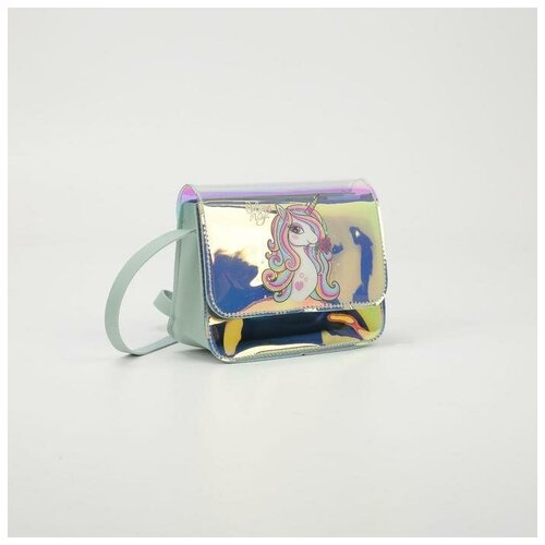 фото Сумка детская, отдел на клапане, длинный ремень, цвет голубой, «единорог» mikimarket