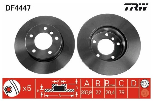 Диск тормозной передний для bmw 1 e81 DF4447 Trw DF4447