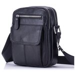 Кожаная мужская сумка через плечо MyPads Premium ZXB-016 из качественной натуральной кожи быка черная - изображение