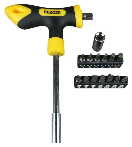 Набор Т-образная отвертка с битами 15 предметов BERGER BG1070 1290670