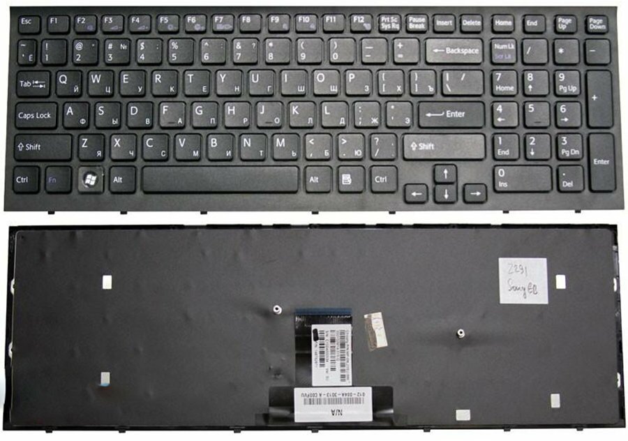 Клавиатура для ноутбука Sony Vaio VPC-EB (черная) с черной рамкой 002291