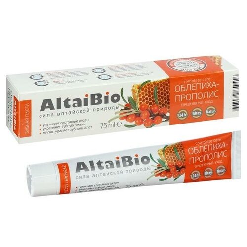 AltaiBio Зубная паста AltaiBio для ежедневного ухода за зубами и деснами облепиха прополис, 75 мл