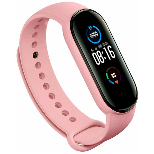 фото Силиконовый ремешок для xiaomi mi band 5 и mi band 6 (sport) / спортивный ремешок на фитнес трекер сяоми ми бенд 5 и ми банд 6 (спорт) (розовый) pastila