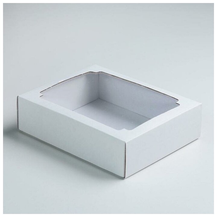 Коробка сборная без печати крышка-дно белая с окном 18 х 15 х 5 см, набор 5 шт.
