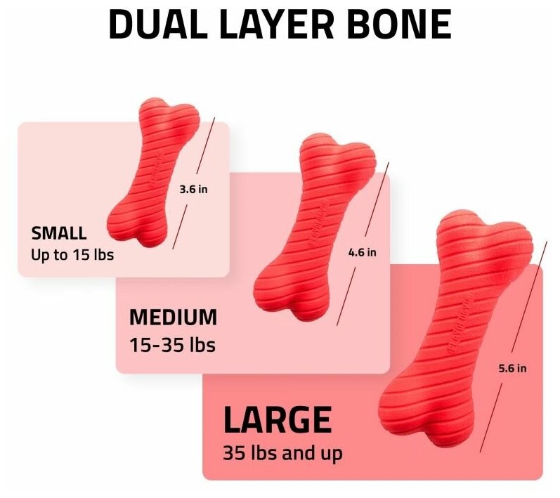 Игрушка Playology двухслойная жевательная косточка для собак DUAL LAYER BONE с ароматом говядины, большая, красный - фотография № 10