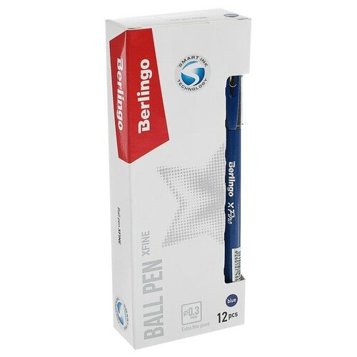 Ручка шариковая Berlingo xFine 0.3, синяя, корпус синий, грип 256289, цена за 1шт. ручка шариковая автомат berlingo g 07 0 7мм синяя грип 182259