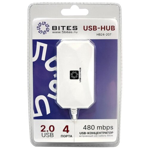 5bites USB-концентраторы HB24-207WH Концентратор 4 USB20 USB 60CM WHITE 39900₽