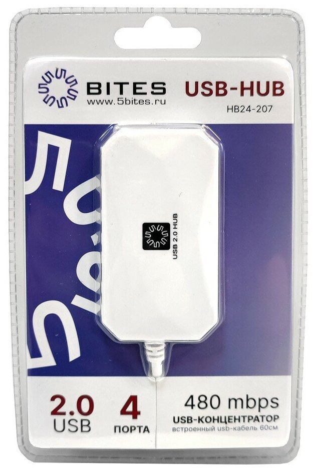 5bites USB-концентраторы HB24-207WH Концентратор 4 USB2.0 USB 60CM WHITE