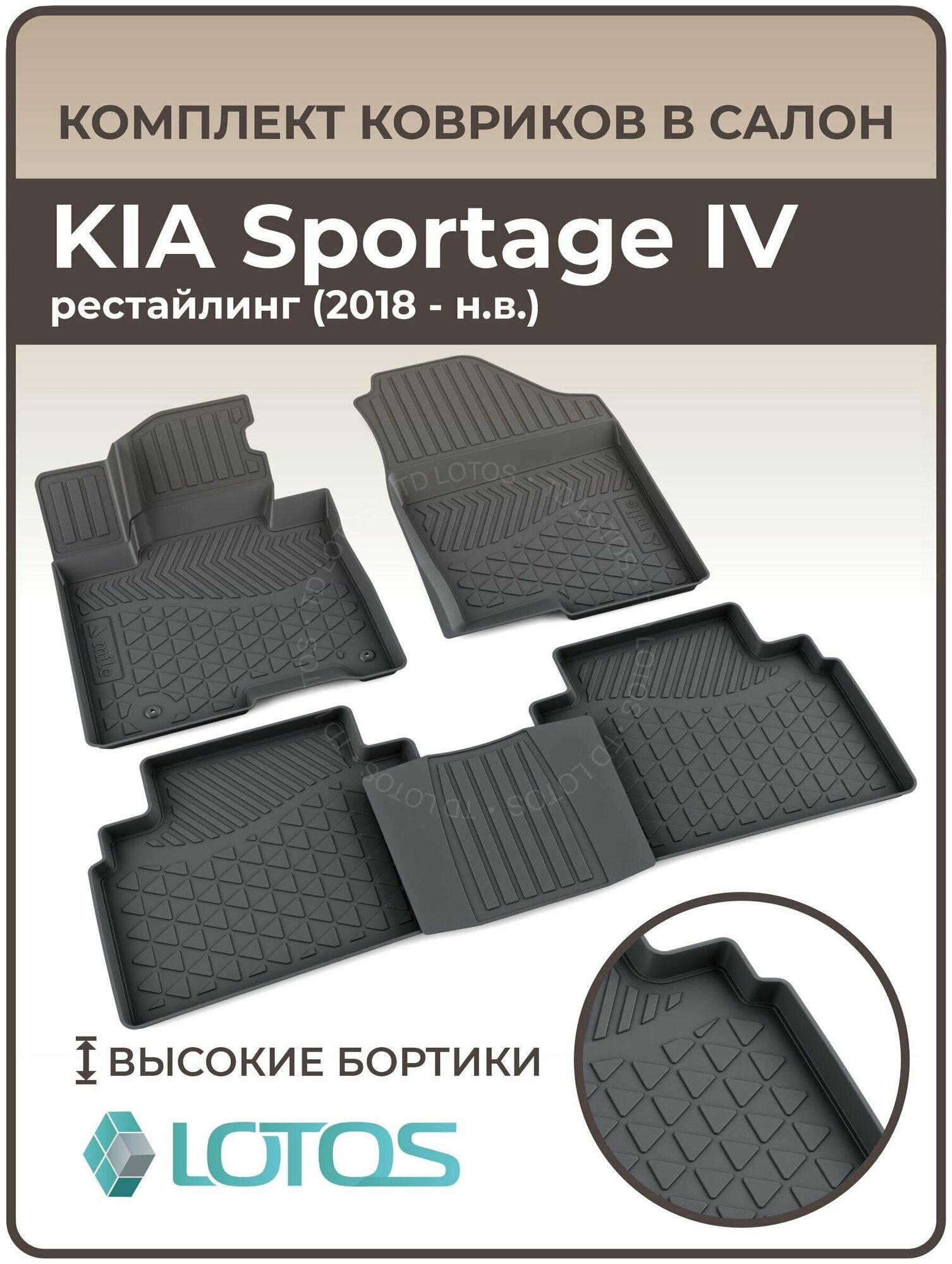Коврики автомобильные для салона KIA Sportage IV рестайлинг (2018-н. в.) / Автоковрики резиновые в машину Киа Спортейдж 4