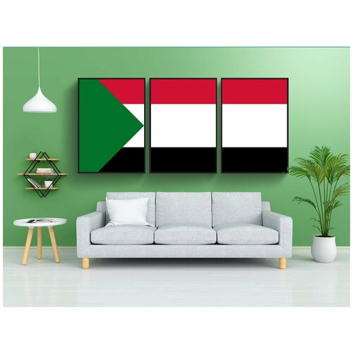 фото Набор модулных постеров для интерьера "судан, флаг, национальный флаг" 60x90 см. в тубусе, без рамки lotsprints