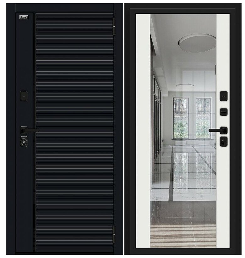 фото Лайнер-3 Total Black Off-white, дверь входная Браво