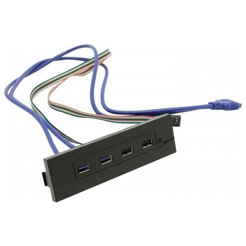 Планка USB на переднюю панель ExeGate U5H-614, 5.25', 2*USB+2*USB 3.0, черная, подсоед-е к мат. плате планка портов low profile 2 x usb 3 0 type a orient c095