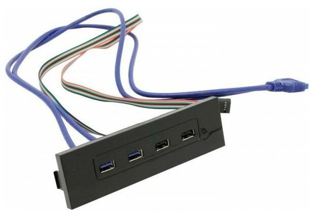 Планка USB на переднюю панель ExeGate U5H-614 5.25' 2*USB+2*USB 3.0 черная подсоед-е к мат. плате
