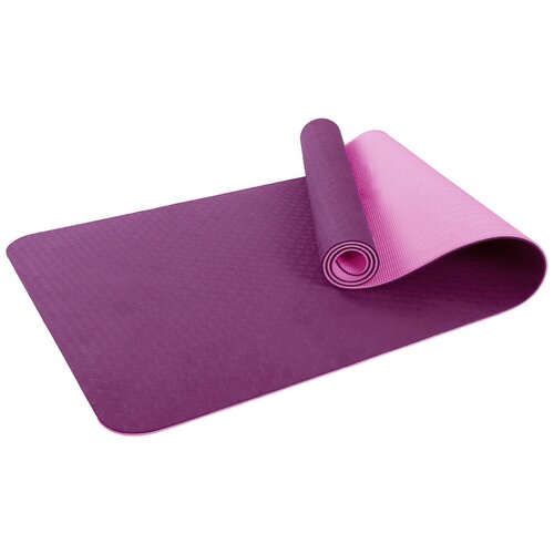 фото Коврик для фитнеса и йоги larsen tpe двухцветный фиолетовый/розовый р183х61х0,6см