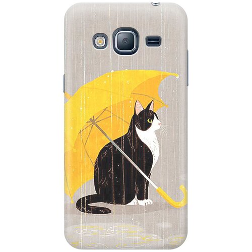 фото Силиконовый чехол на samsung galaxy j3 (2016) / самсунг джей 3 2016 с принтом "кот с желтым зонтом gosso