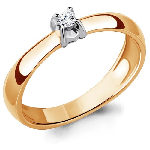 Кольцо помолвочное AQUAMARINE, красное золото, 585 проба, бриллиант, размер 16