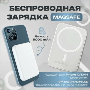 Внешний магнитный повербанк Magsafe Battery Pack для iPhone, беспроводная, быстрая зарядка 5000 мАч белый