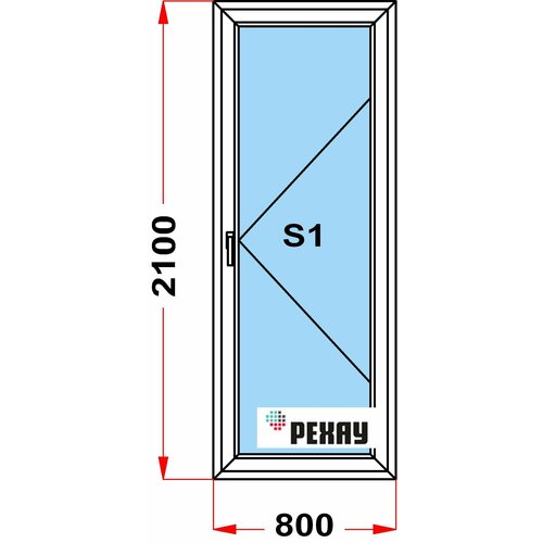 Балконная дверь из профиля РЕХАУ BLITZ (2100 x 800) 49, с поворотной створкой, 3 стекла пластиковая дверь пвх балконная рехау blitz 2000х700 мм вхш левая двухкамерный стеклопакет белая
