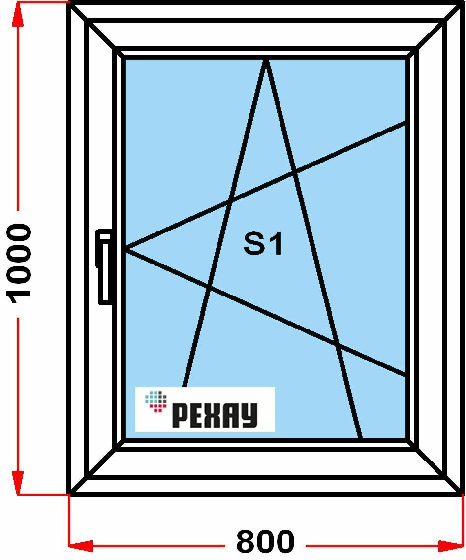 Окно из профиля РЕХАУ BLITZ (1000 x 800) 34, с поворотно-откидной створкой, 2 стекла