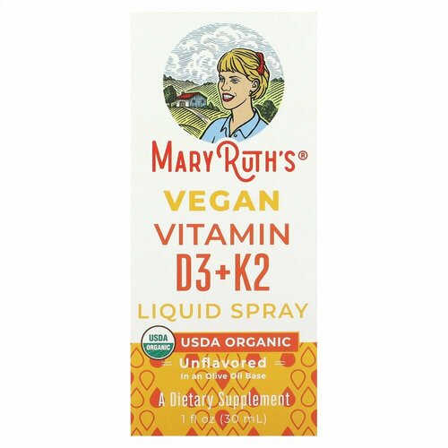MaryRuth Organics, Vegan Vitamin D3+K2 Liquid Spray, Unflavored, 1 fl oz (30 ml)