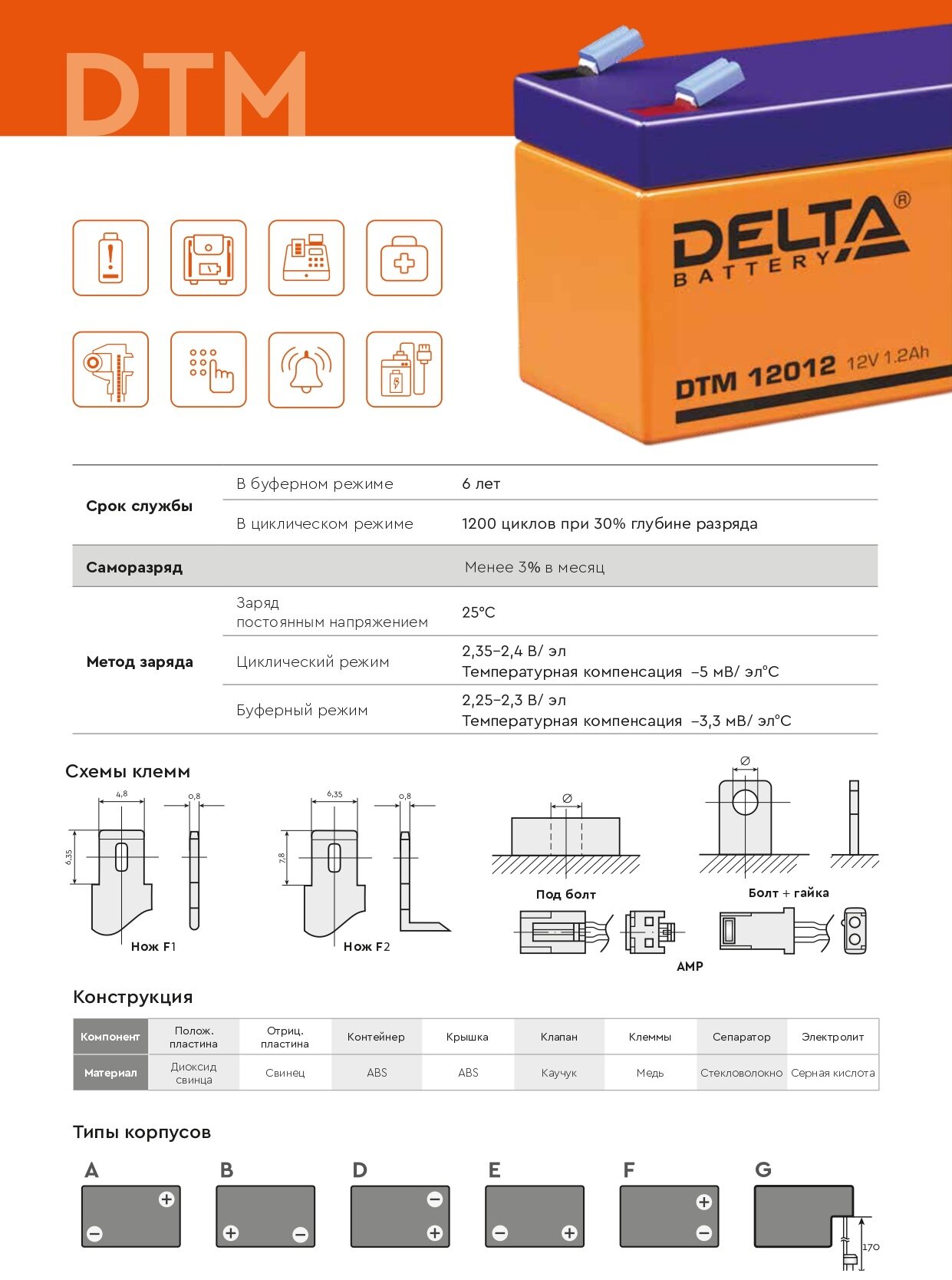 Аккумулятор Delta DTM 6012 6В 1,2Ач