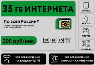 "Sim-карта для модемов и роутеров" - тарифный план 35Гб за 390₽ в месяц