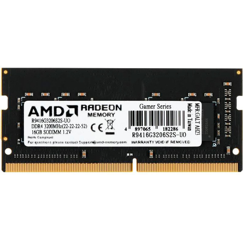 Модуль памяти AMD R9 OEM DDR4 SO-DIMM 3200MHz PC4-25600 CL22 - 16Gb R9416G3206S2S-UO