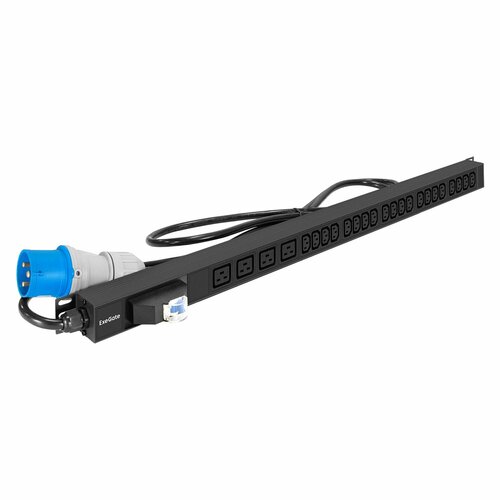 Блок розеток вертикальный ExeGate ServerPro PDU-V420 Al-20C134C19-IEC309-32A-1P (19, 1U, Алюминий, 20 IEC 320 C13, 4 IEC 320 C19, IEC 60309 32A (2P+E), VDE-250V-32A-3*4mm2, 2.8 метра, автомат защиты, черный, RTL) EX296174RUS