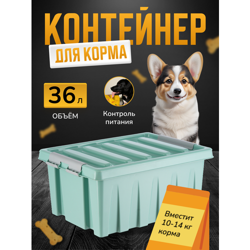 Контейнер для хранения корма для собак и кошек, ящик для корма с крышкой, органайзер для хранения наполнителя животных большой, 36 л