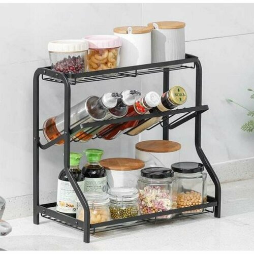 Полка металлическая для кухни для приправ и специй 3-х ярусная цвет черный Baizheng 1566₽