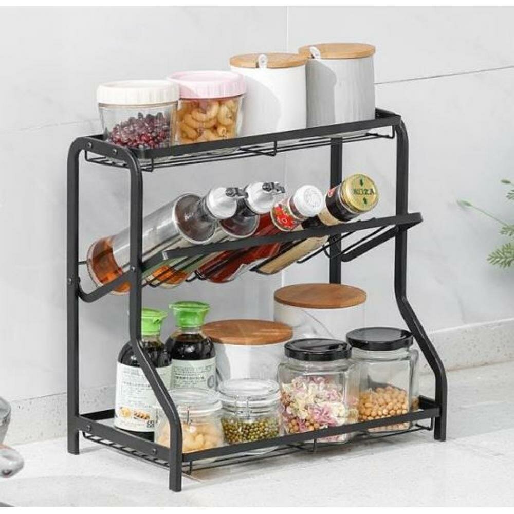 фото Полка металлическая для кухни для приправ и специй 3-х ярусная, цвет черный Baizheng