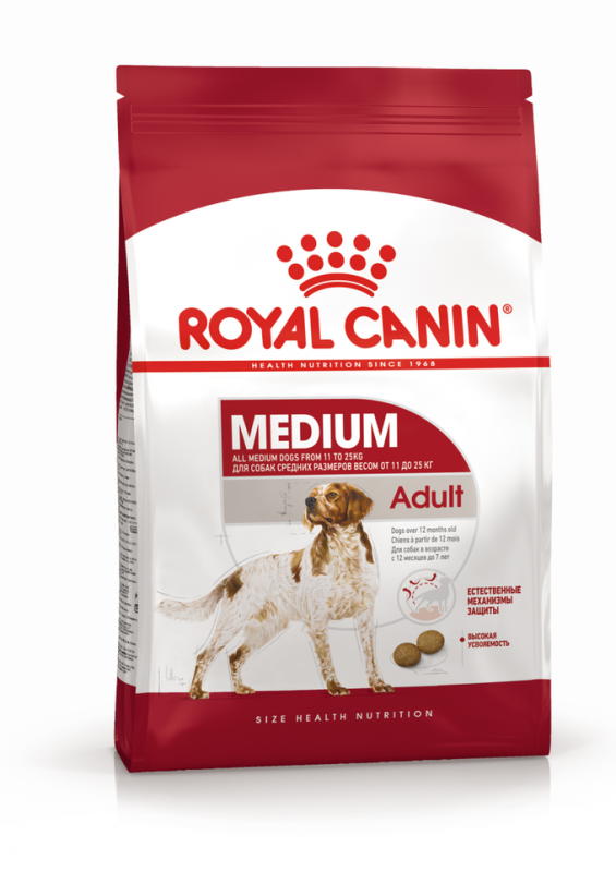 Корм сухой полнорационный Royal Canin Medium Adult для взрослых собак средних размеров (весом от 11 до 25 кг) в возрасте от 12 месяцев до 7 лет, 15 кг