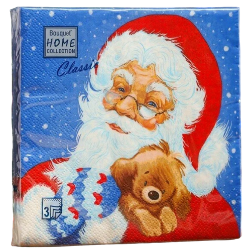 Салфетки бумажные Home Collection, Classic, Дед Мороз и щенок, 3 слоя, 33 см х 33 см, 20 шт
