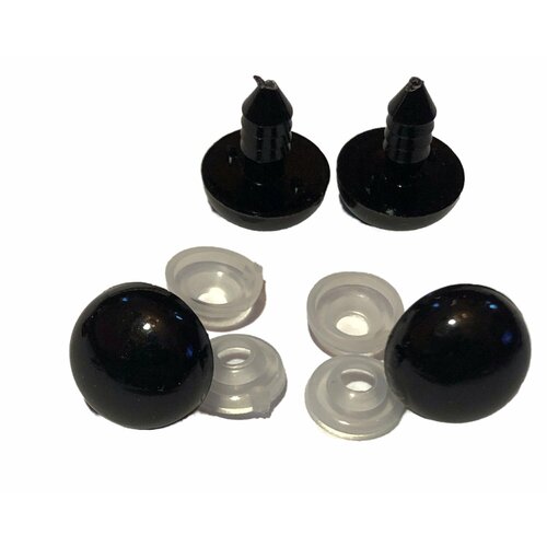 Глазки для игрушек, винтовые с заглушками, диаметр 8мм, длина 12 мм. Черные 10 штук, 5 пар.