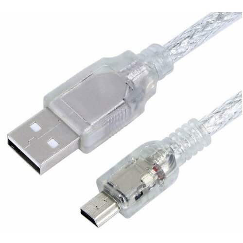 Greenconnect Кабель 3.0m USB 2.0, AM/mini 5P, прозрачный, 28/28 AWG, экран, армированный, морозостойкий, GCR-50795