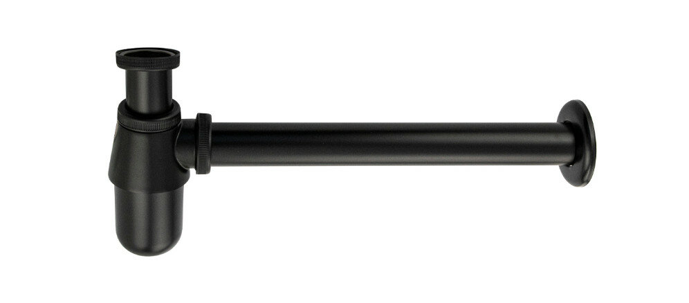 фото Металлический сифон для раковины черного цвета