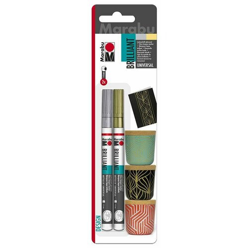 Набор лаковых маркеров Marabu Brilliant painter золото серебро 1-2 мм 934₽