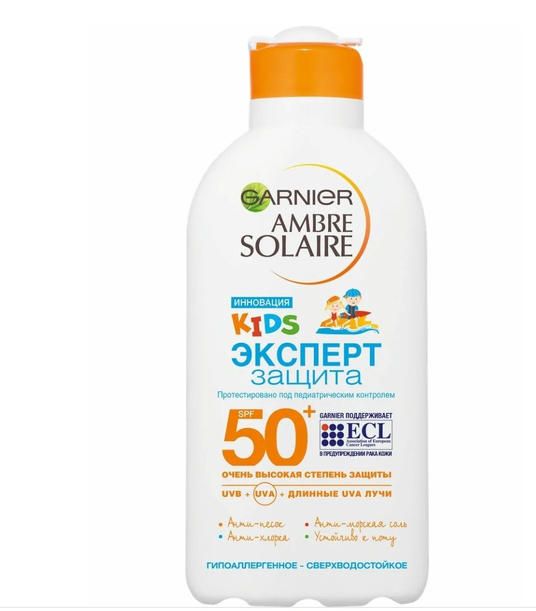 GARNIER Ambre Solaire детское увлажняющее солнцезащитное молочко для чувствительной кожи Эксперт Защита SPF 50+, 200 мл